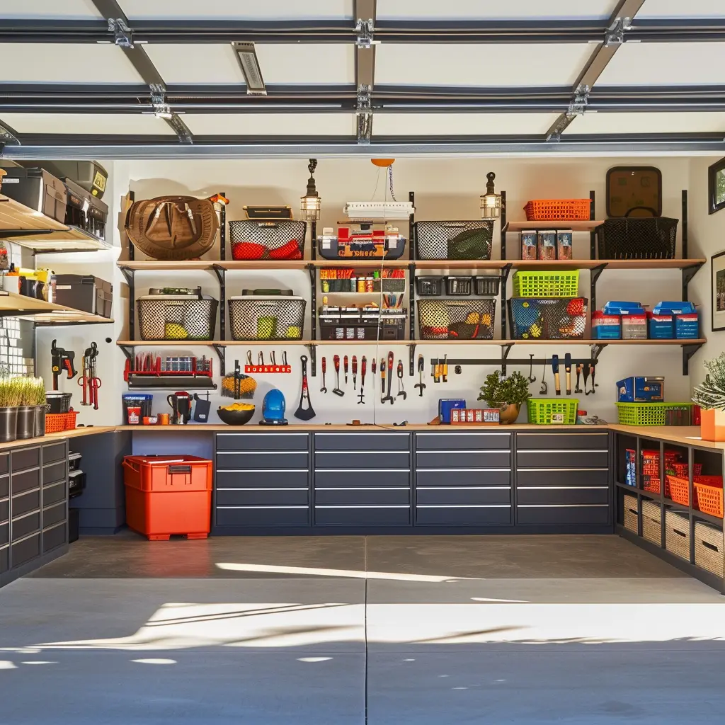 Garage workbench with shelves