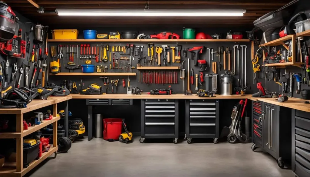 Garage workbench with tools